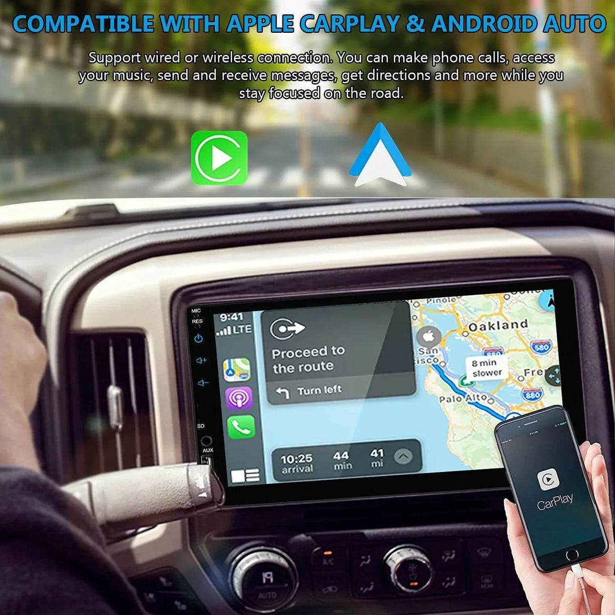 '+ Camera Touch Android/Apple 2Din Screen Double 12LED Player 7" Carplay Radio Stereo Car