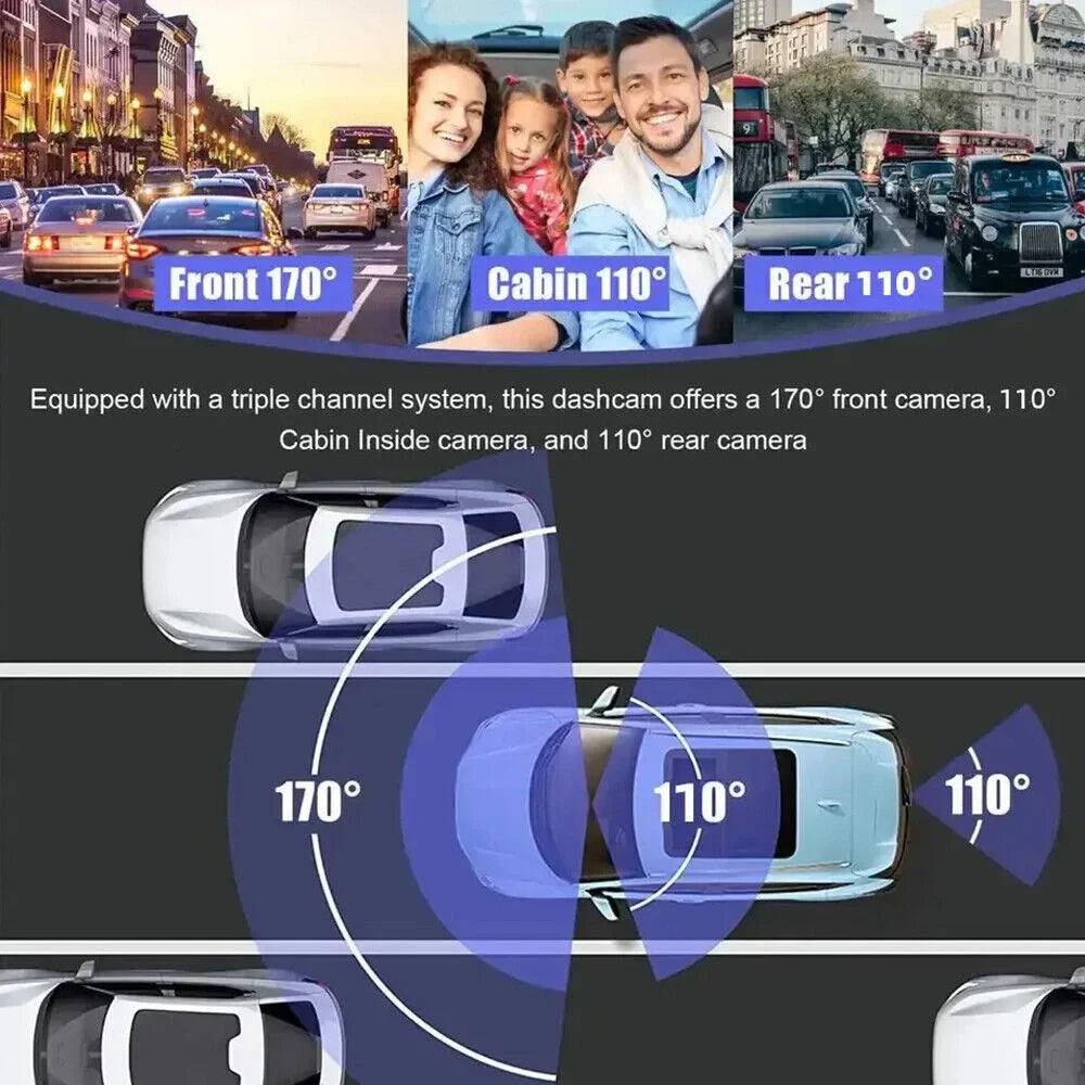 System 1080P Recorder JLLOM Dash Car Dual Cam Front/Rear/Inside Video Monitor G-sensor Lens