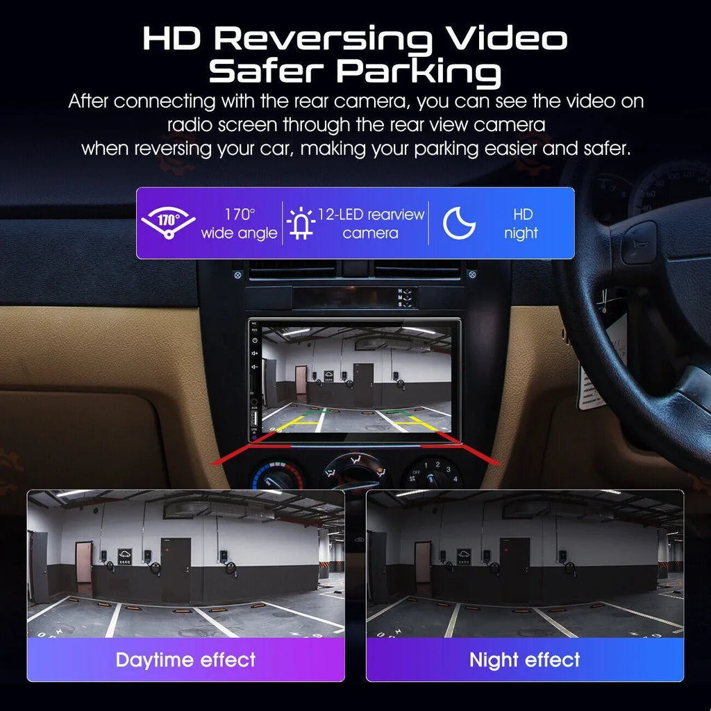 '+ Camera Touch Android/Apple 2Din Screen Double 12LED Player 7" Carplay Radio Stereo Car