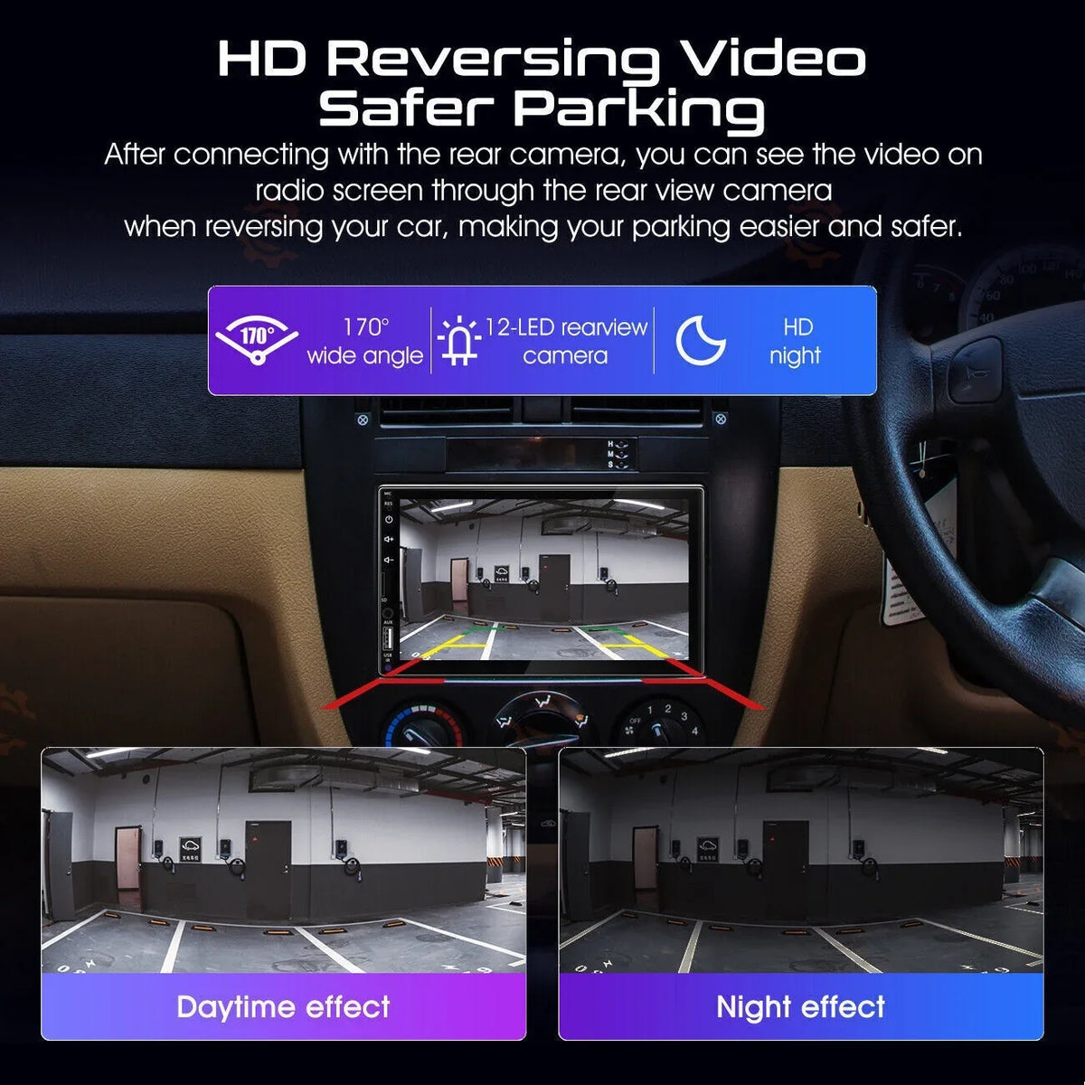 '+ Camera Touch Android/Apple 2Din Screen Double 12LED Player 7" Carplay Radio Stereo Car