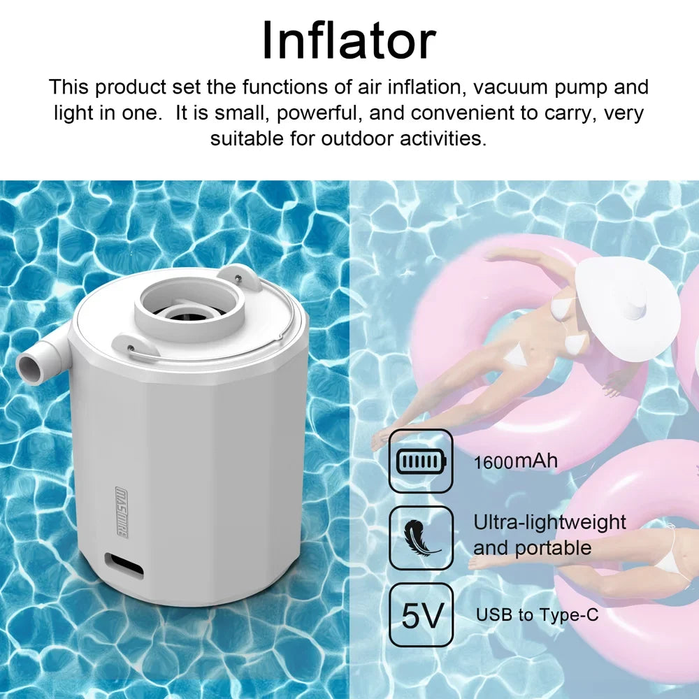 Inflator and Inflatable Mattress Multifunctional Cordless Pump Pump Inflator Electric Camping Lamp Vacuum Tent Portable Light Vacuum