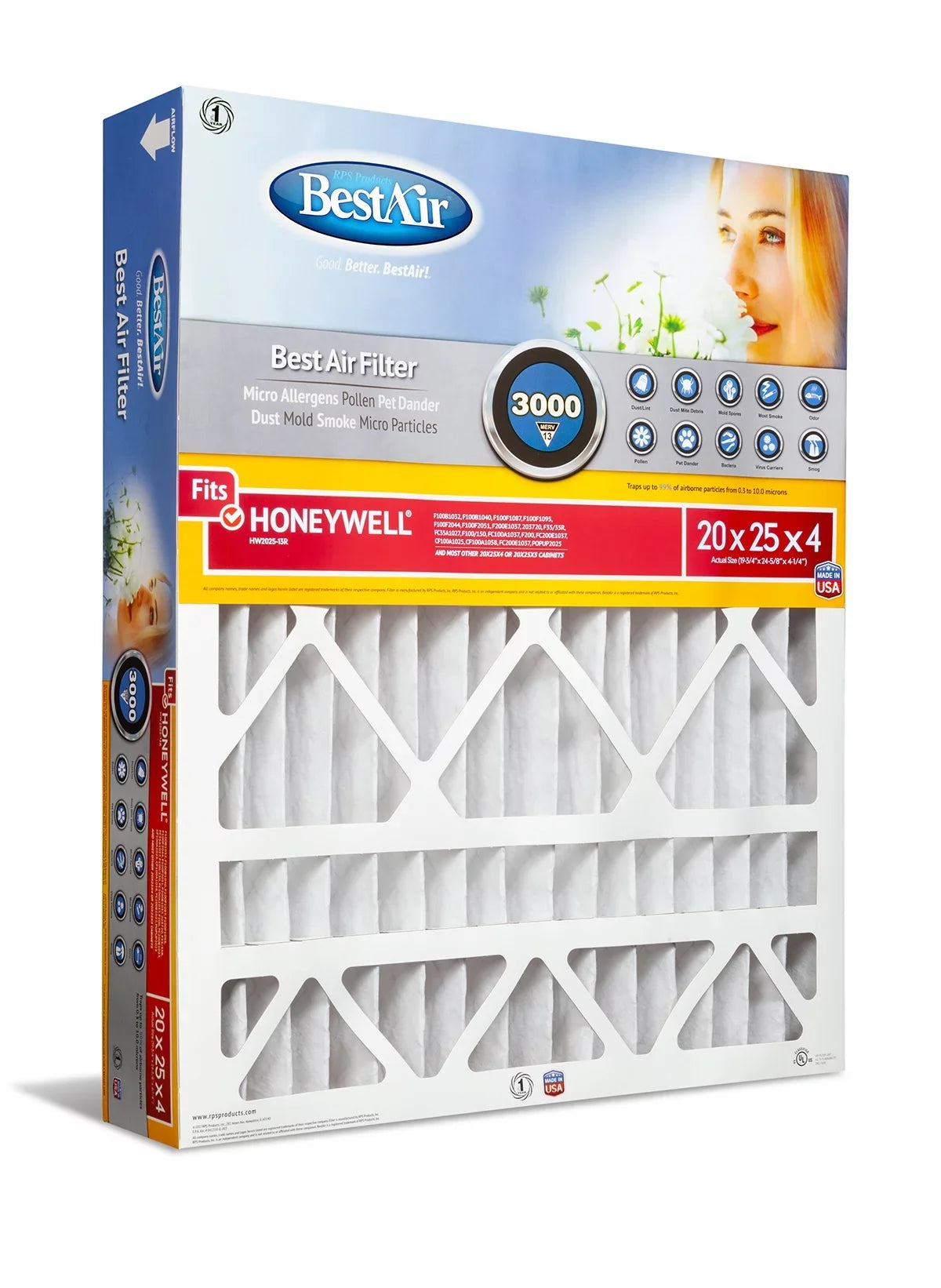Furnace 3000 Honeywell 13 Filter 20x25x4 MERV HW2025-13R BestAir Series