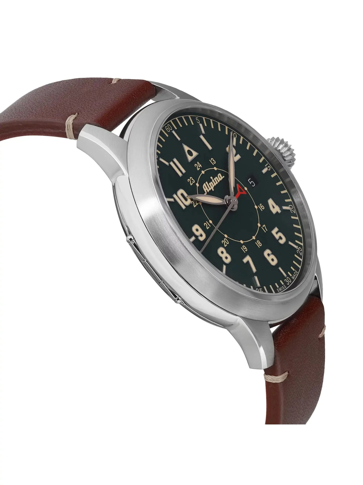 Mens Alpina Heritage Watch Pilot Dial Green AL-525KBG4SH6 Startimer Steel 44mm