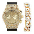 Bling Cuban) Inspired Faux - - Chrono Hop Watch Diamond by Big - Rubber Raymond Hip Out on Eyes (Gold Rhinestones - Blast Iced ST10311 Timepiece Charles Mens