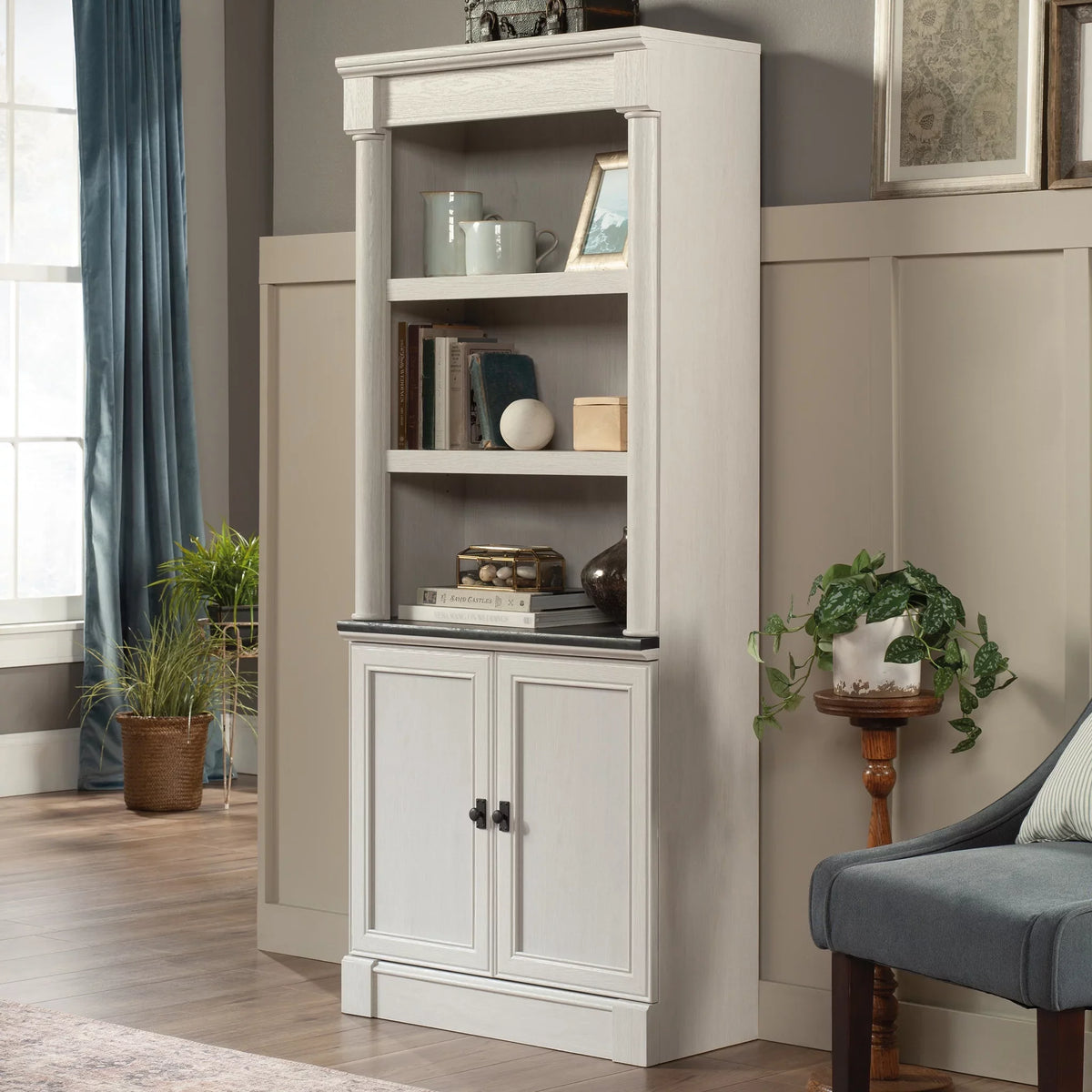 Library Bookcase Bookcase, Glacier Palladia 5-Shelf Finish Oak Sauder