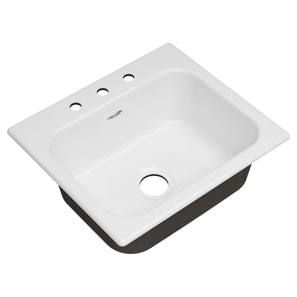 25 Drop-in Brilliant in American Sink Single Kitchen Bowl 3-Hole White Standard Iron in. Quince Cast