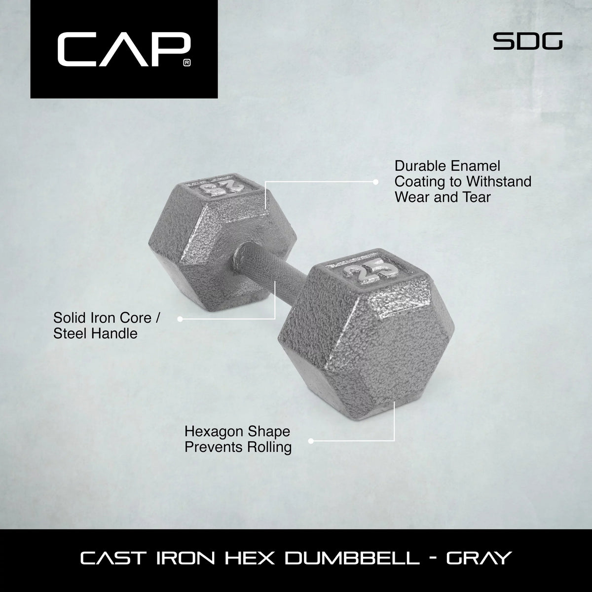 CAP Iron Dumbbell, Barbell Hex 55lb Cast Single