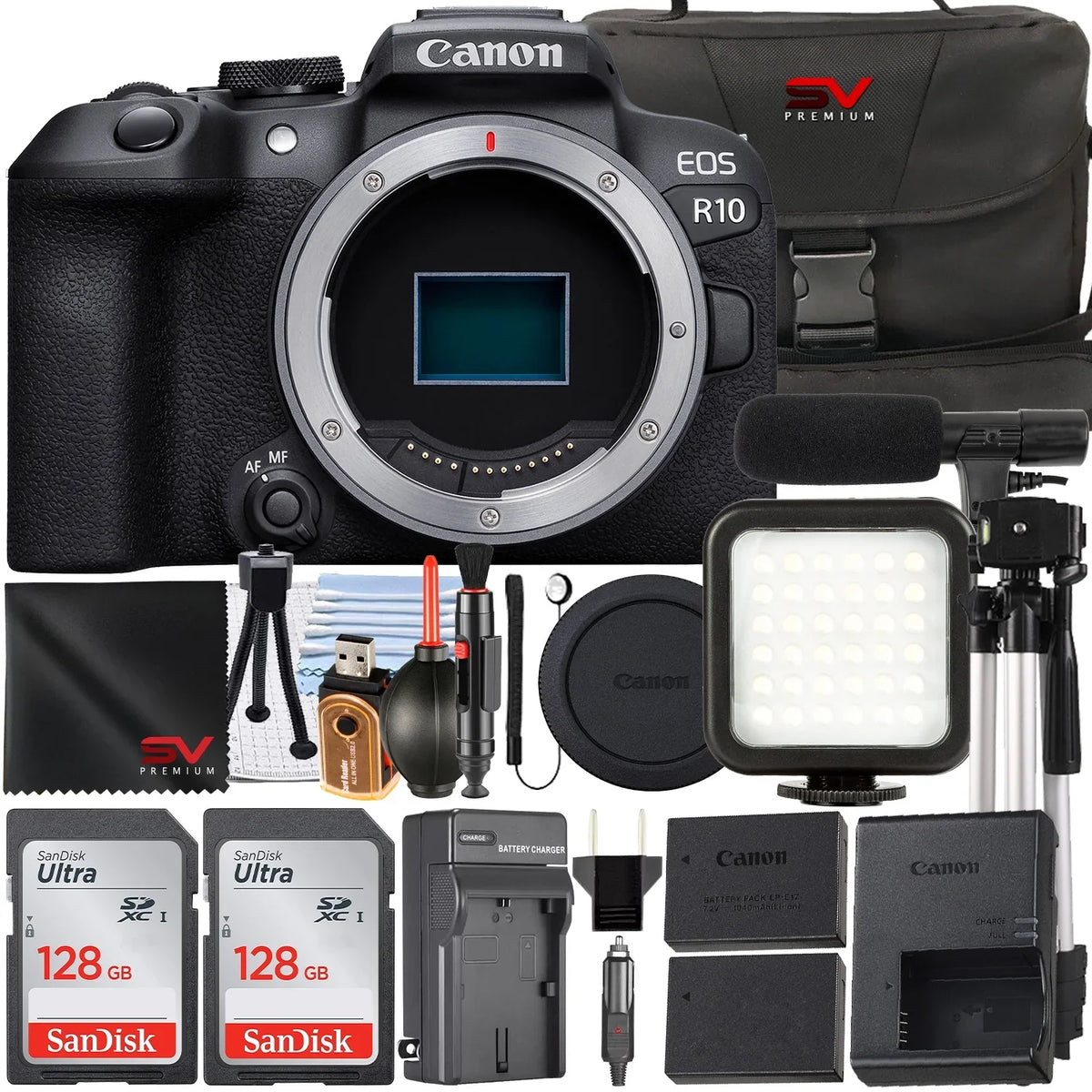 Memory with + R10 Only) Mirrorless (Body LED EOS + Canon SV Pack + SanDisk Accessory 128GB Case Premium 2 Card Flash Camera Bundle