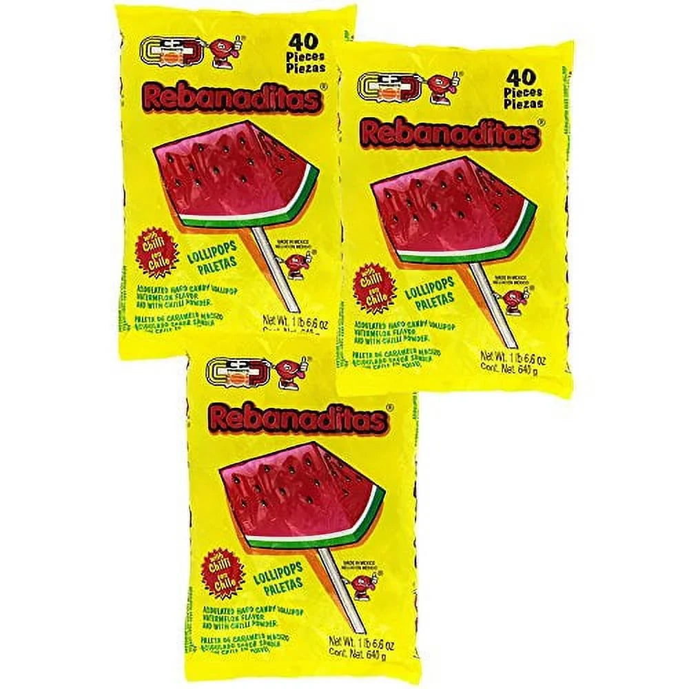 Rebanaditas Spicy pieces Lollipops, Vero Candy 120 Watermelon Mexican Including Kit