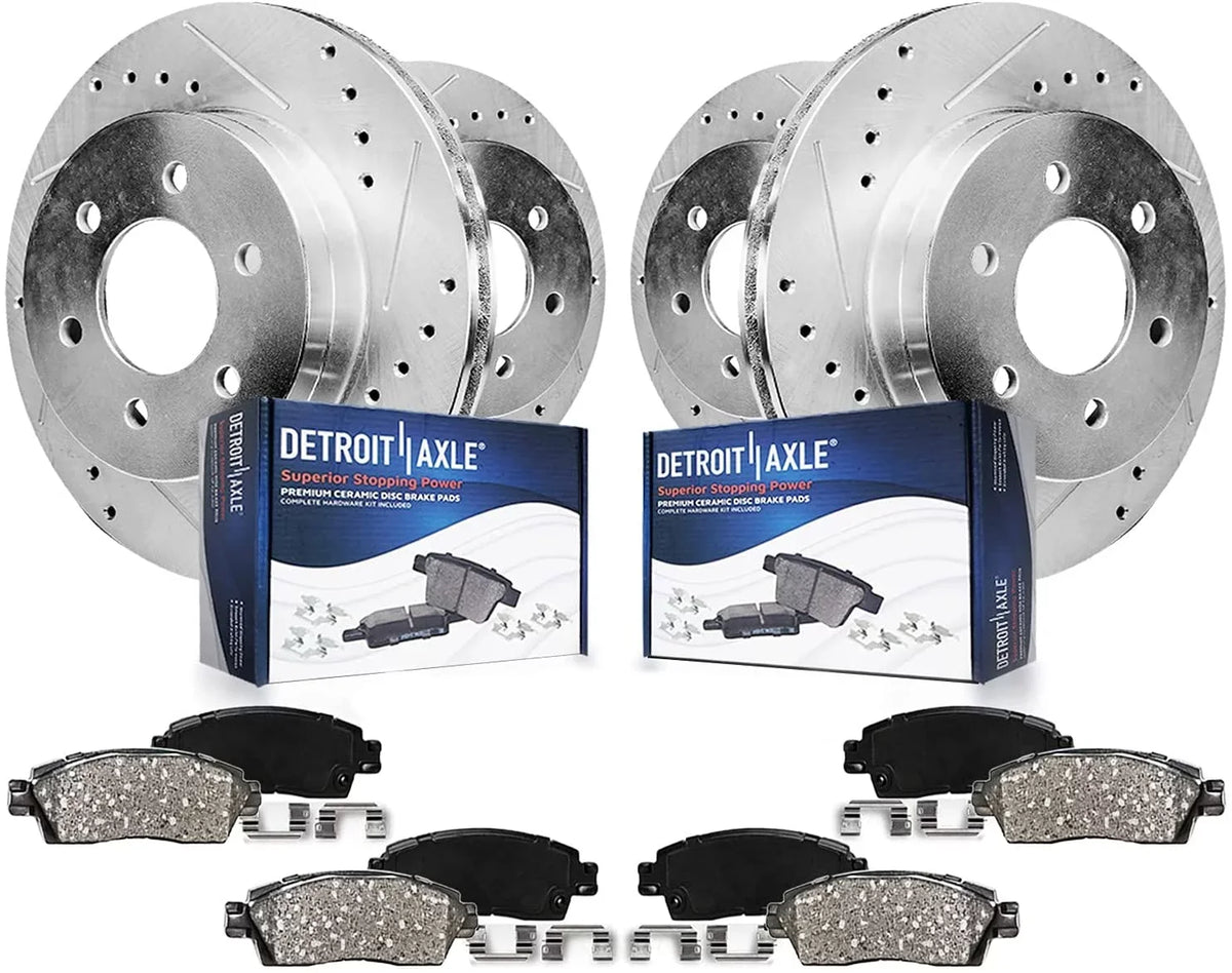 '- & Kit 2017 2015 and Brake 2016 Detroit Brakes 2012-2020 Replacement 2013 F-150 Axle 2019 Disc for 2018 Rear Front Ceramic and 2014 Brake Rotors Pads Drilled Slotted Ford