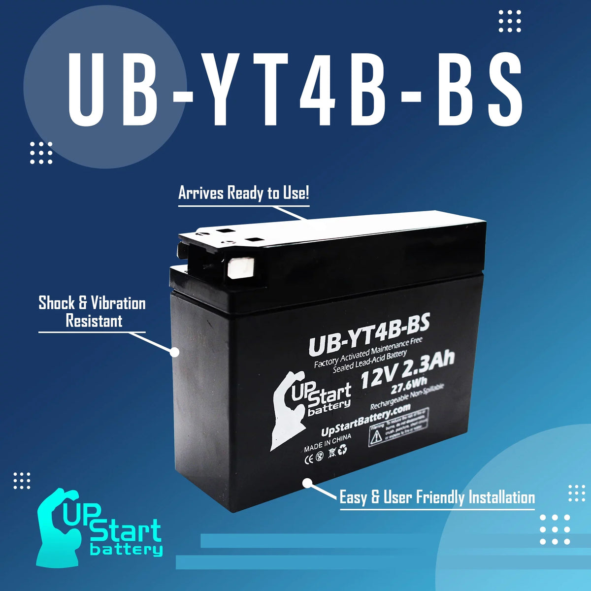 Activated, Battery 400CC Replacement Battery Maintenance UpStart Motorcycle - 2007 SR400 2.3Ah, UB-YT4B-BS Free, 12V, Yamaha 3-Pack for Factory