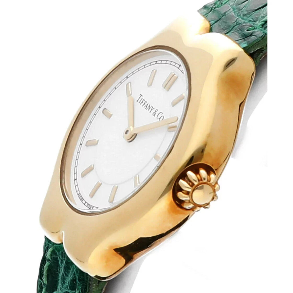 L0130 Yellow White Ladies Dial Case Watch Tiffany&amp;Co 18k Gold Tesoro Leather