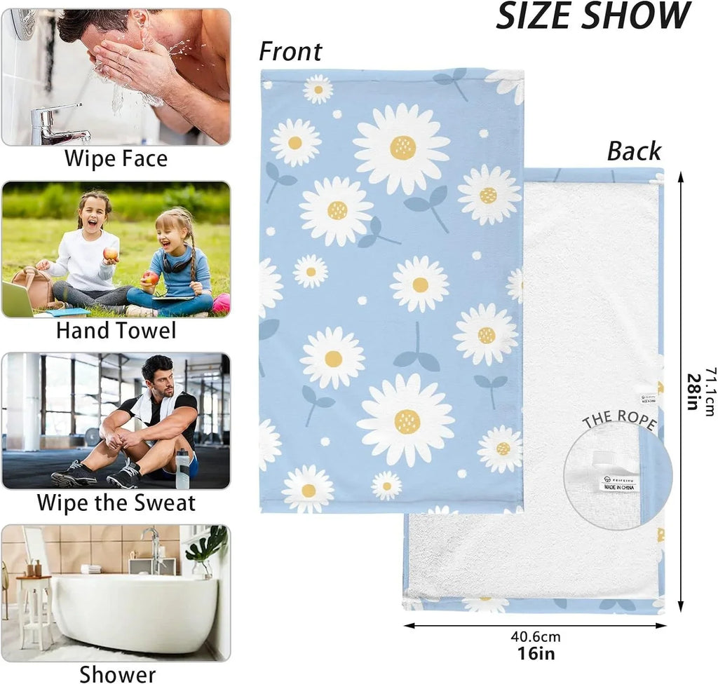 Hand of Highly Absorbent 2 Towel- Blue Set Flower Quick-Dry Bath Pack Daisy Towel Wellsay Cotton Washcloths, Face