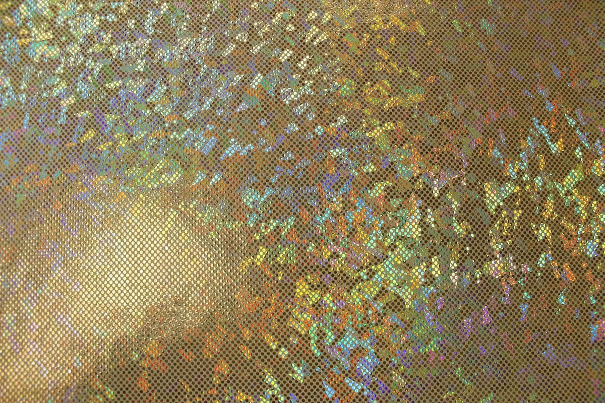 Swimwear, For 4-Way Etc. Fabric Hologram-Gold/Gold- Shattered Gymnastics, Spandex Stretch Glass Dance