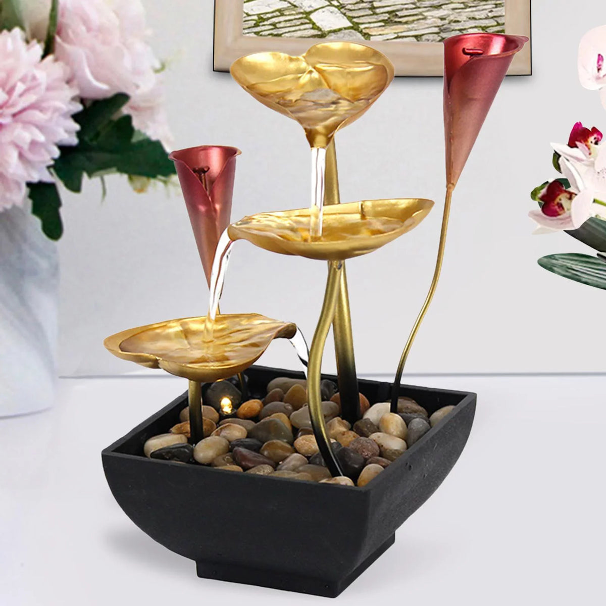 for Waterfall Water Light Fountain LED Fountain Water Home Warm Garden Farmhouse Tabletop Indoor Lighted Circular Decoration with