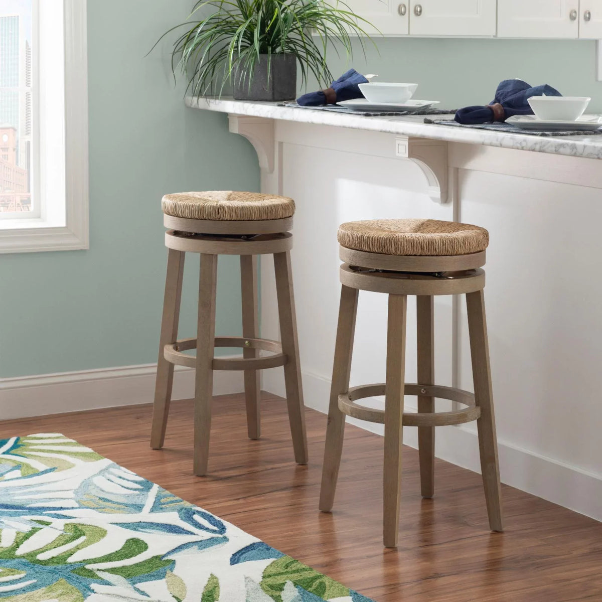 Morgan 31 Bar Natural with Powell - Rush Stool Natural in. Swivel