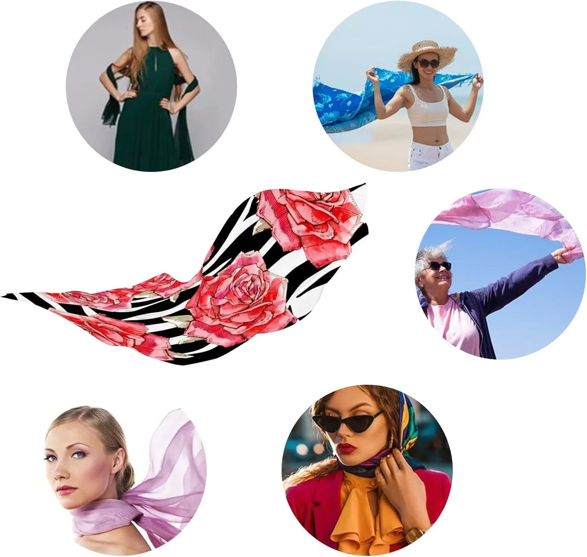 Shawl Silk Women Girls Neck Scarves Wrap Roses Watercolor Hyjoy Lightweight Long Scarf for Red