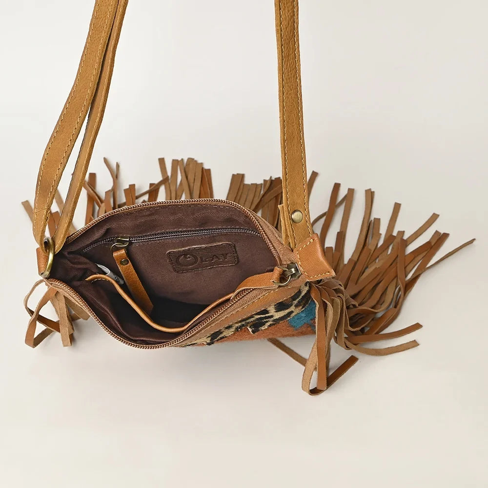 OHA116 purse women bag Leather Wool Upcycled western Hair-on OHLAY handbag HOBO OH Genuine