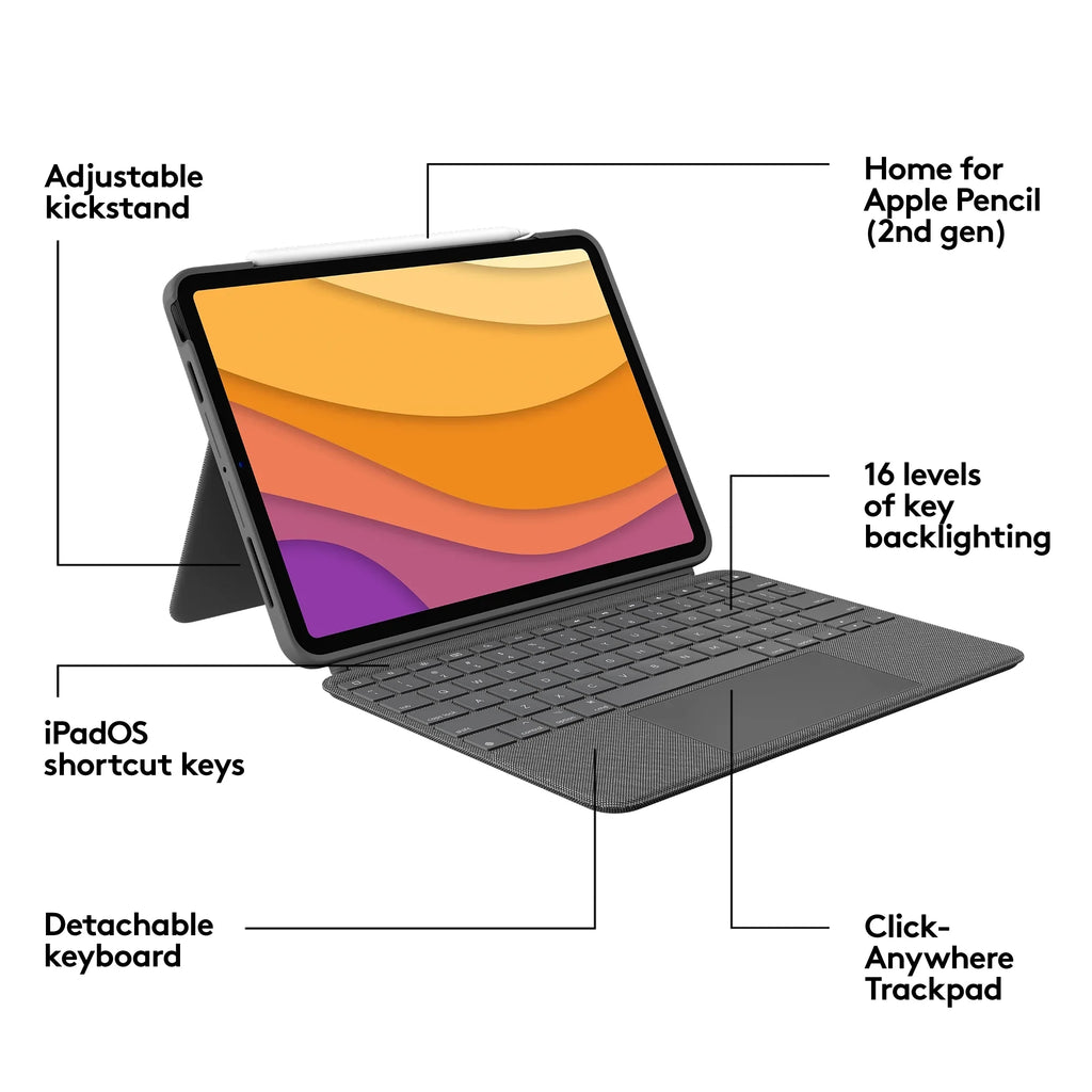 Oxford Combo Logitech 2020, gen Air Gray 2022) Case, 5th (Refurbished) Touch Keyboard (4th, - iPad Restored