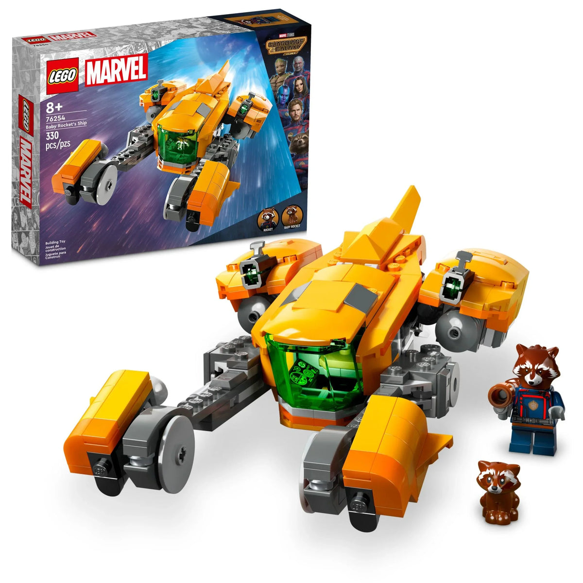 Raccoon Toy Rocket’s Hero Ages and Baby Collectible the Baby Buildable Rocket Minifigures, Featuring Toy up Super Rocket and 76254 Galaxy Spaceship Ship from of 3 Kids LEGO 8 Gift Marvel for Guardians