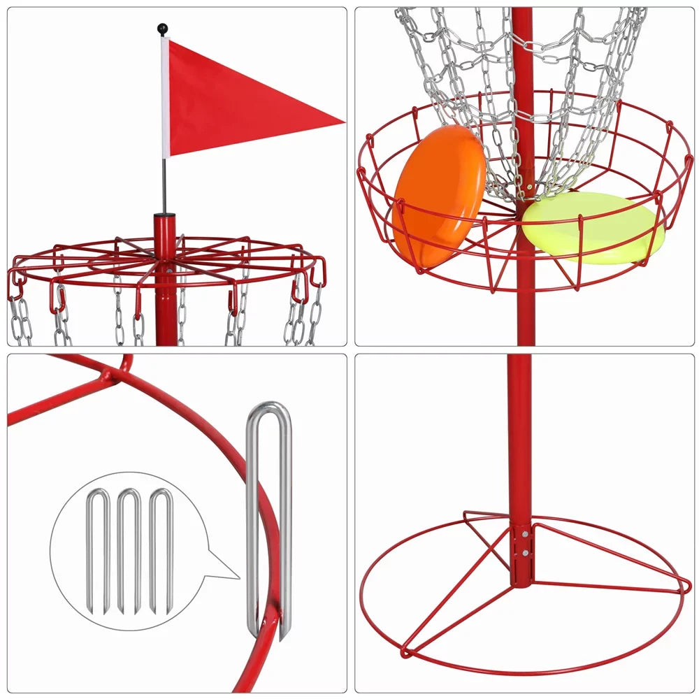 Metal Flying Disc Basket 12-Chain SmileMart Red Disc Portable Target, Golf Golf