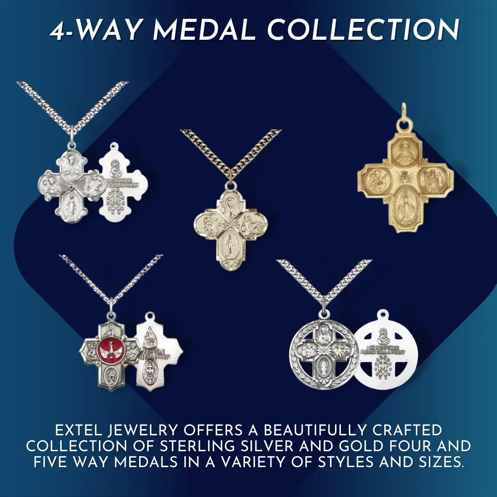 Medal Catholic 5-Way Heart, Medal, Cross Christopher St. St. Traditional Made Joseph, Miraculous Filled Sacred Large and Cruciform in 14kt Extel with Gold USA