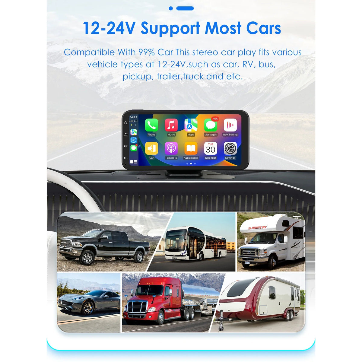 With Stereo 360° Backup 6.25" Adjustable Camera Navigation Audio Receiver Bluetooth Car Carplay Touchscreen Support Ossuret GPS Radio Apple Auto Wireless Android