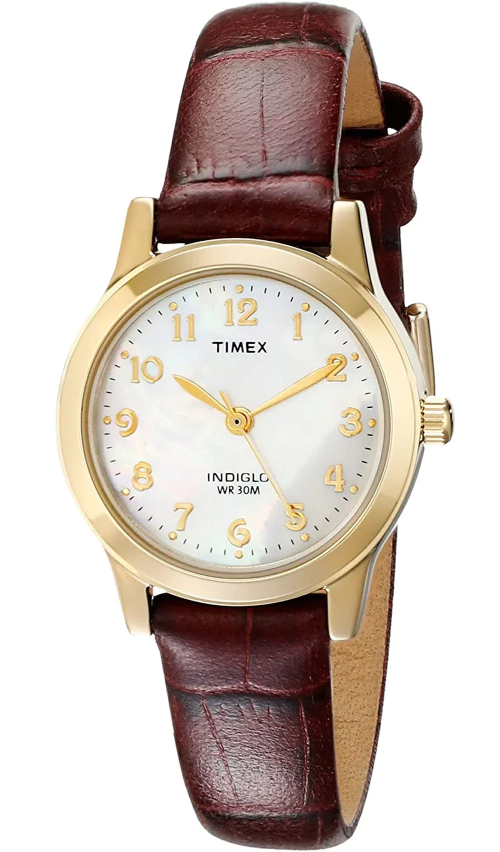 Leather Women's Gold/Burgundy/MOP Timex Strap Dress Essex 25mm Watch, Avenue