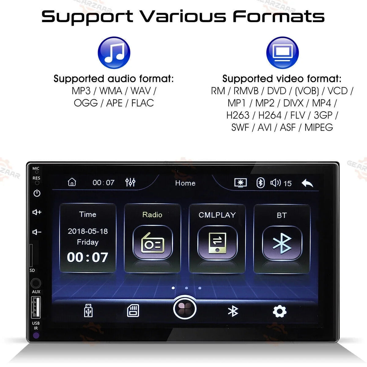 '+ Camera Touch Android/Apple 2Din Screen Double 12LED Player 7" Carplay Radio Stereo Car