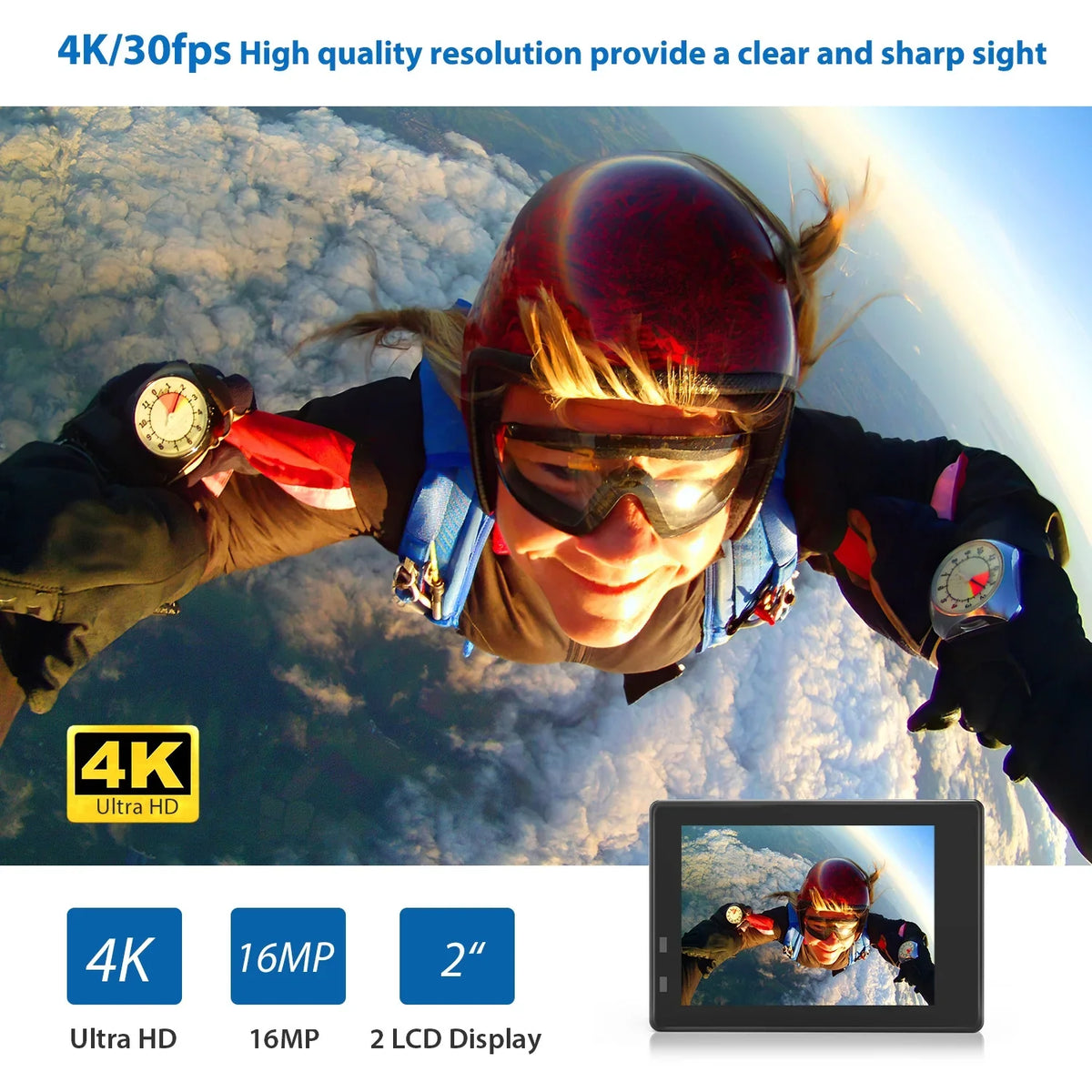 16MP for Camera, Travel 4K Remote Camera Cameras Waterproof Control with Sports Snorkeling, with WiFi Compatible VILINICE 30m for EIS Camera Case, Sony Gift, Underwater Sensor, Camera Action
