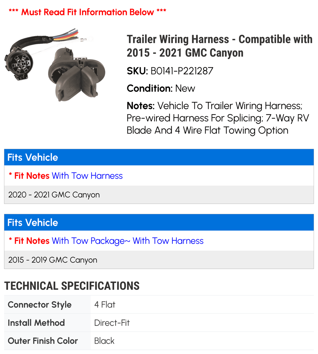 2021 Trailer Wiring - 2017 Harness 2020 GMC with 2018 2015 Canyon 2016 Compatible 2019 -