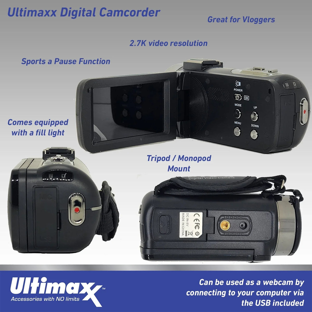 Bundle Video Ultra Camcorder with Camera LED Light Vlog HD 42MP 4K Ultimaxx
