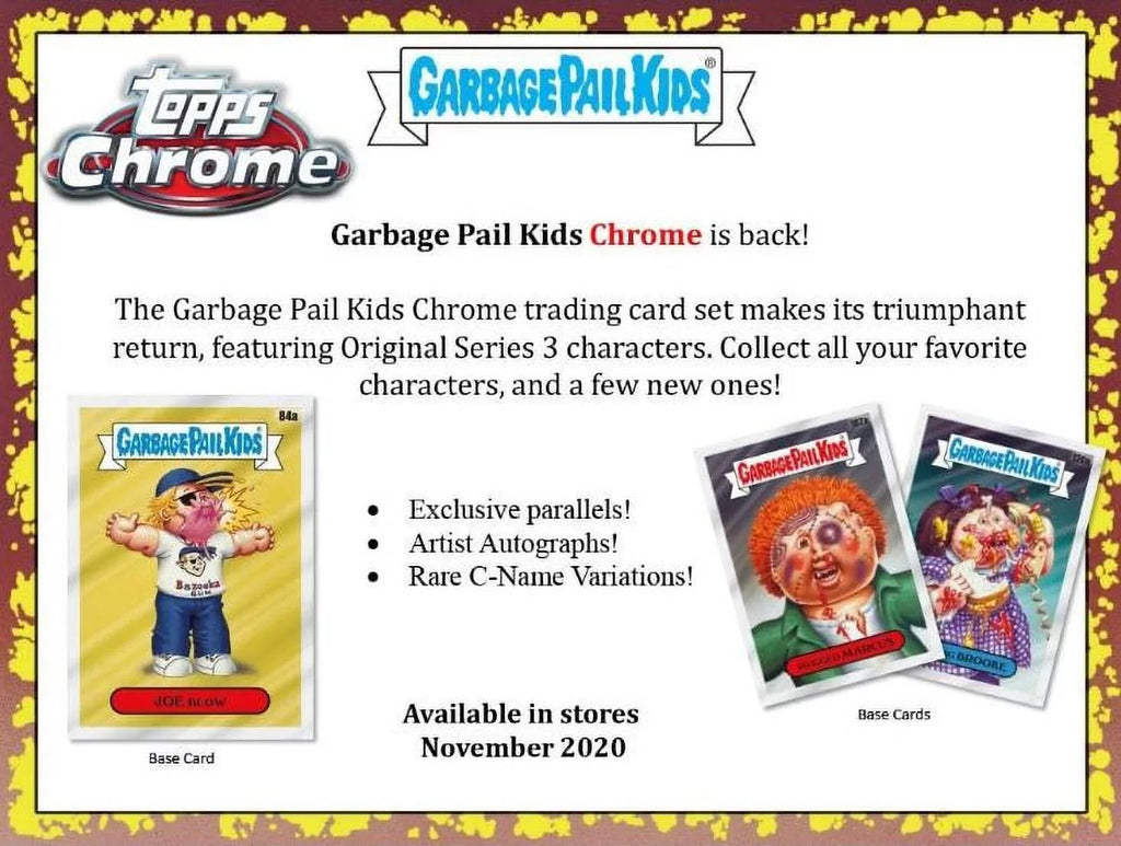 Chrome Bonus Topps 2020 Kids Box- 5 Garbage Pail Packs + Pack 1 Blaster