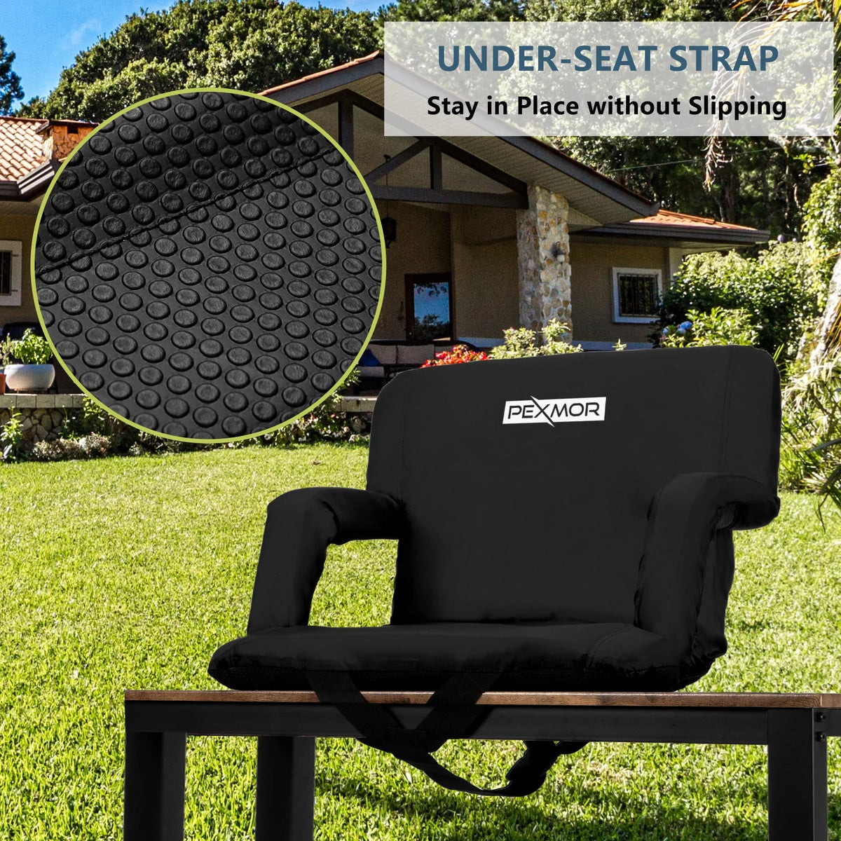 Seat with Reclining Carrying Back 21'' Stadium Portable for Bleachers Width PEXMOR Bag, Standard 2-Pack & Support Cushion,