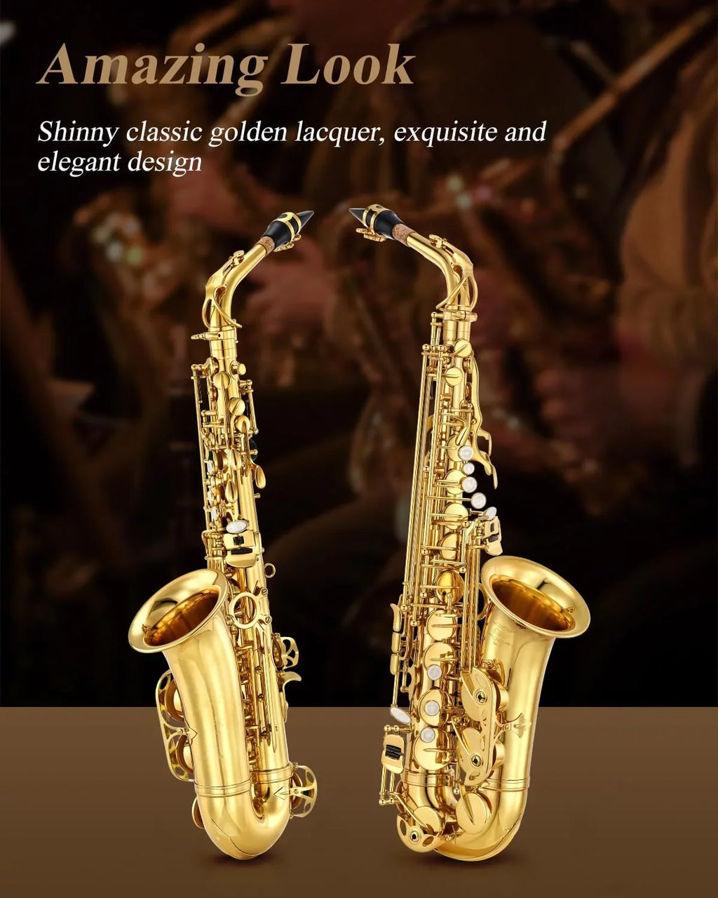 Flat Beginner Band Eastar Gold School E AS-II Sax Stand with Instruments Full Alto Saxophone Lacquer Student Kit Orchestra