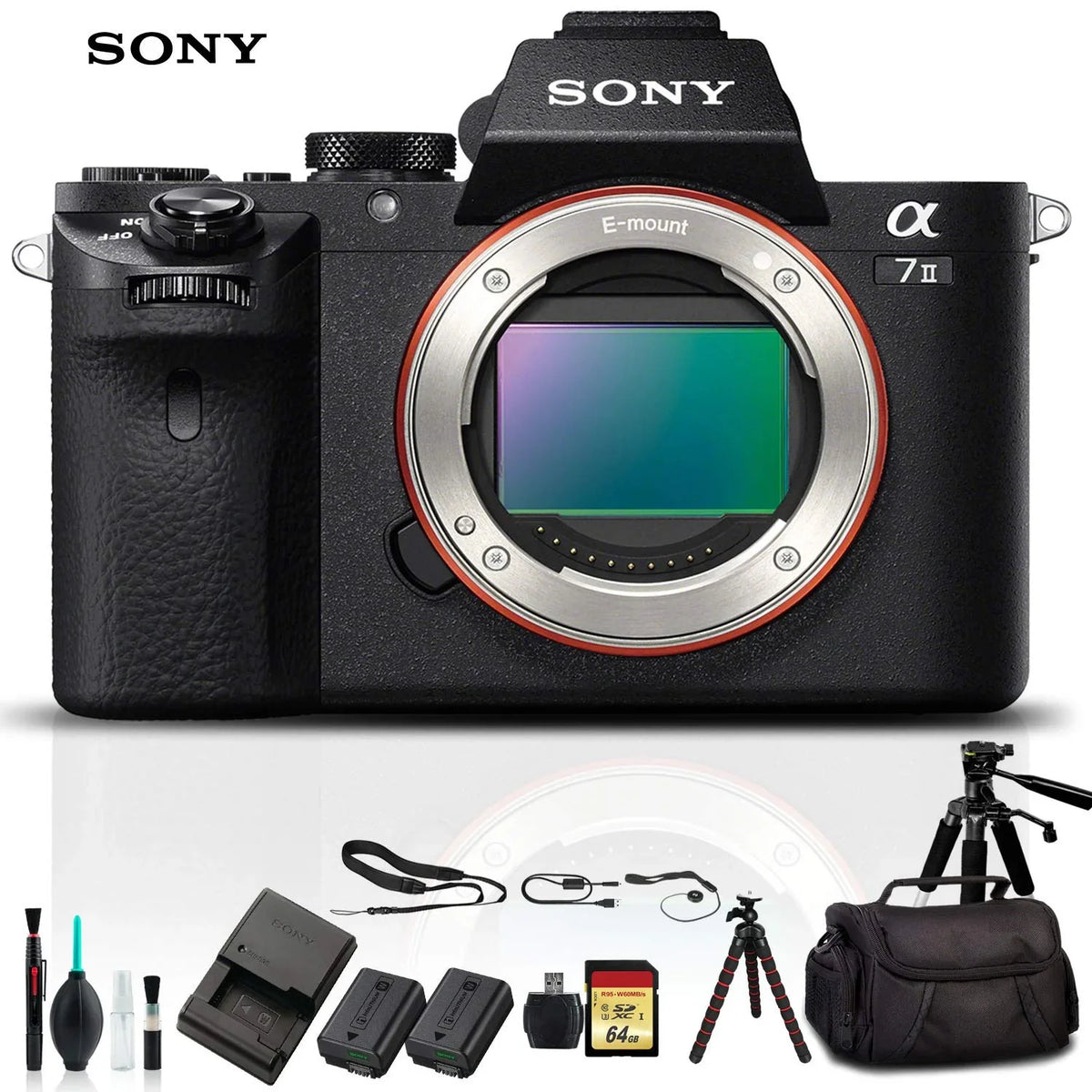 Plus Reader Additional Mirrorless ILCE7M2/B II Tripod, Sony Card Battery, Essential Soft With a7 , 64GB Bag, Memory Camera Card, Alpha Accessories