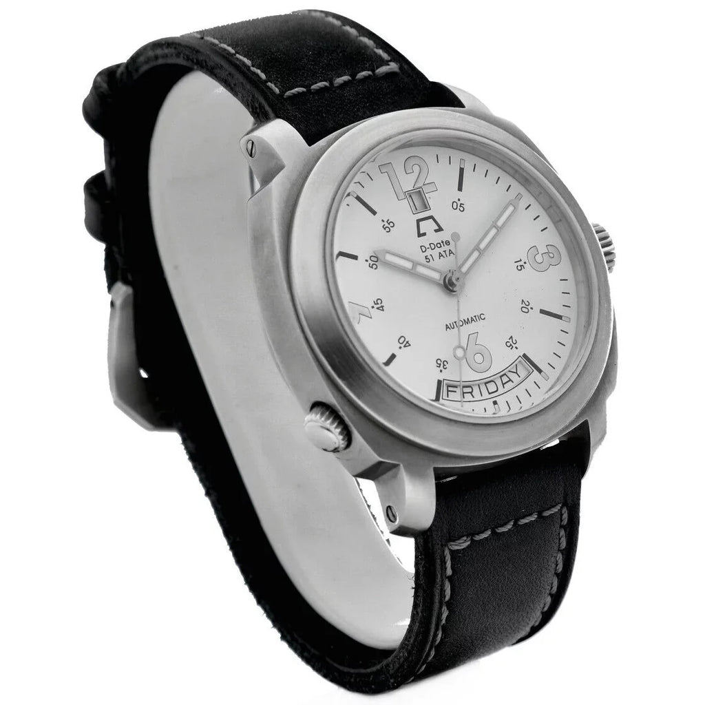 Dial Date Leather 43mm Ivory 51ETA Watch Day Automatic D-Date Anonimo Men's 2006