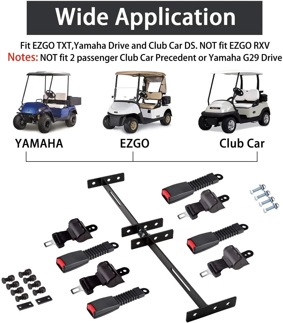 Kit Car 10L0L Seater 4 Seat for Belts Bracket & Golf EZGO Cart, Black Cart Yamaha Club
