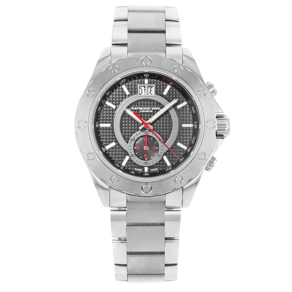 Black Weil Raymond Dial Watch RW Chronograph Steel Mens 8600-ST-20001 Sport