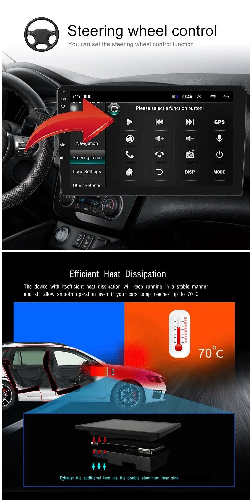Navigation 2+32GB Camera Din 10.1" Carplay Android Wireless Receiver 1280*720 IPS Radio FM/RDS Android Auto Bluetooth GPS Stereo WiFi AHD Car Backup Screen Double USB