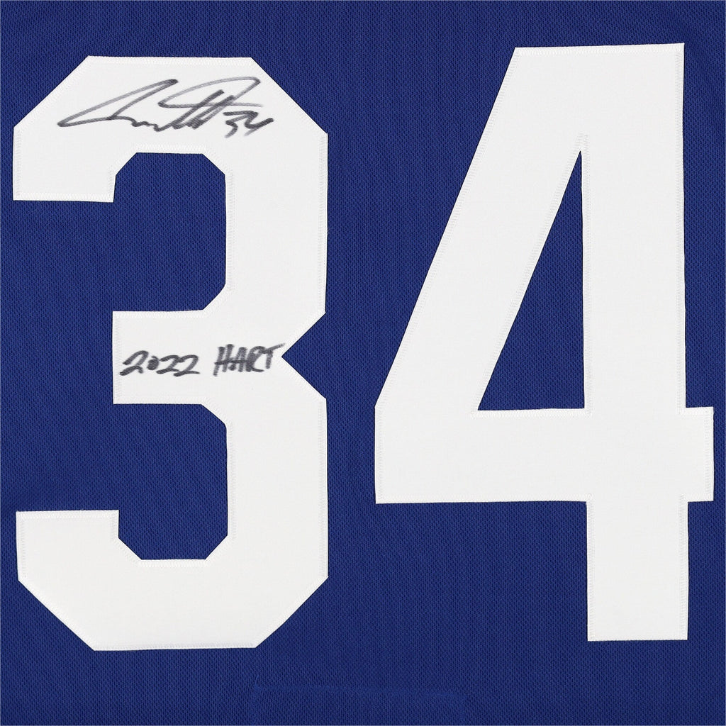 Auston Hart Toronto with Leafs adidas Authentic Blue Jersey Maple Trophy ''2022 2022 Hart'' Matthews Winner Autographed