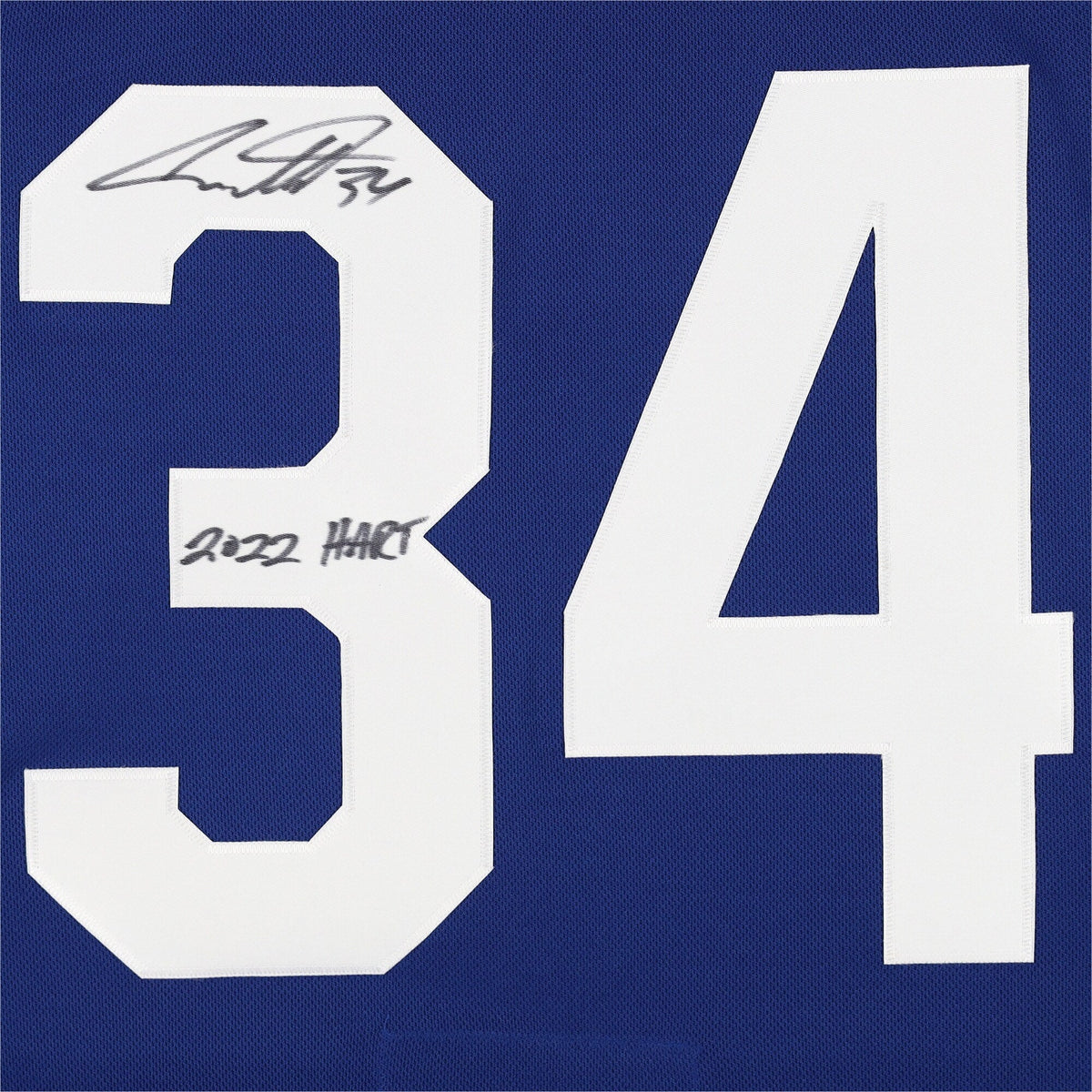 Auston Hart Toronto with Leafs adidas Authentic Blue Jersey Maple Trophy ''2022 2022 Hart'' Matthews Winner Autographed