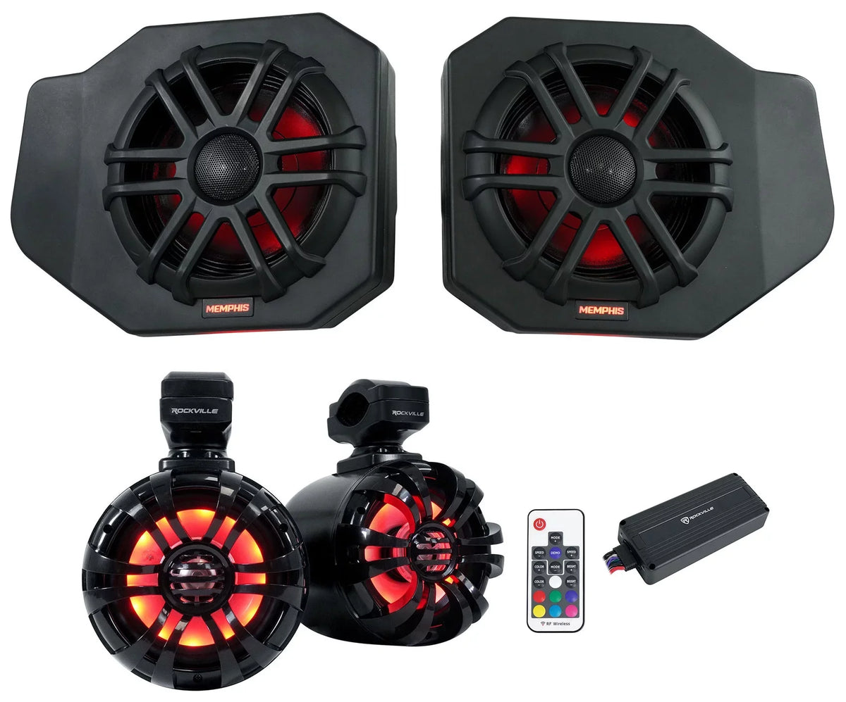 Tower Memphis Polaris 2018+ Ranger RNGR65FE Audio Speakers+Amp For Pods+LED Pair