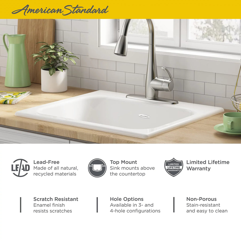 25 Drop-in Brilliant in American Sink Single Kitchen Bowl 3-Hole White Standard Iron in. Quince Cast
