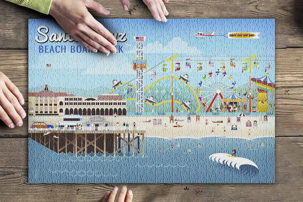 Santa USA) Jigsaw 500 Premium inches, Retro Family, Scene for in Adults (19x27 California, Puzzle Made Cruz, and Piece