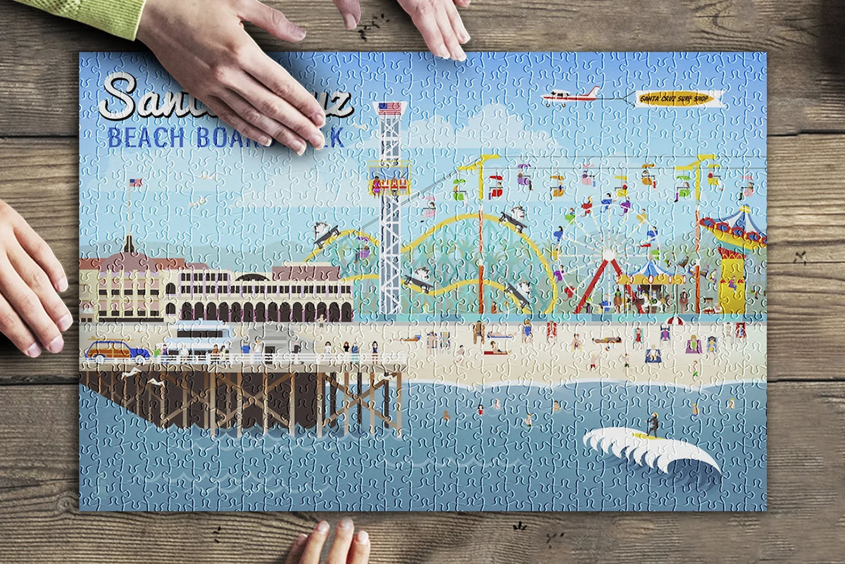 Santa USA) Jigsaw 500 Premium inches, Retro Family, Scene for in Adults (19x27 California, Puzzle Made Cruz, and Piece
