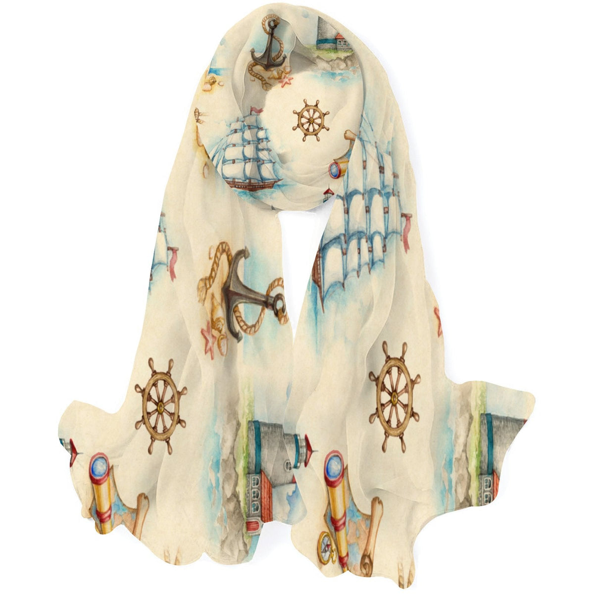 Silk for Packed Hair Scarf Large Wraps Long Headscarf Nautical Watercolor Gift Wraps Sunscreen Neck Oblong Women FREEAMG Shawls