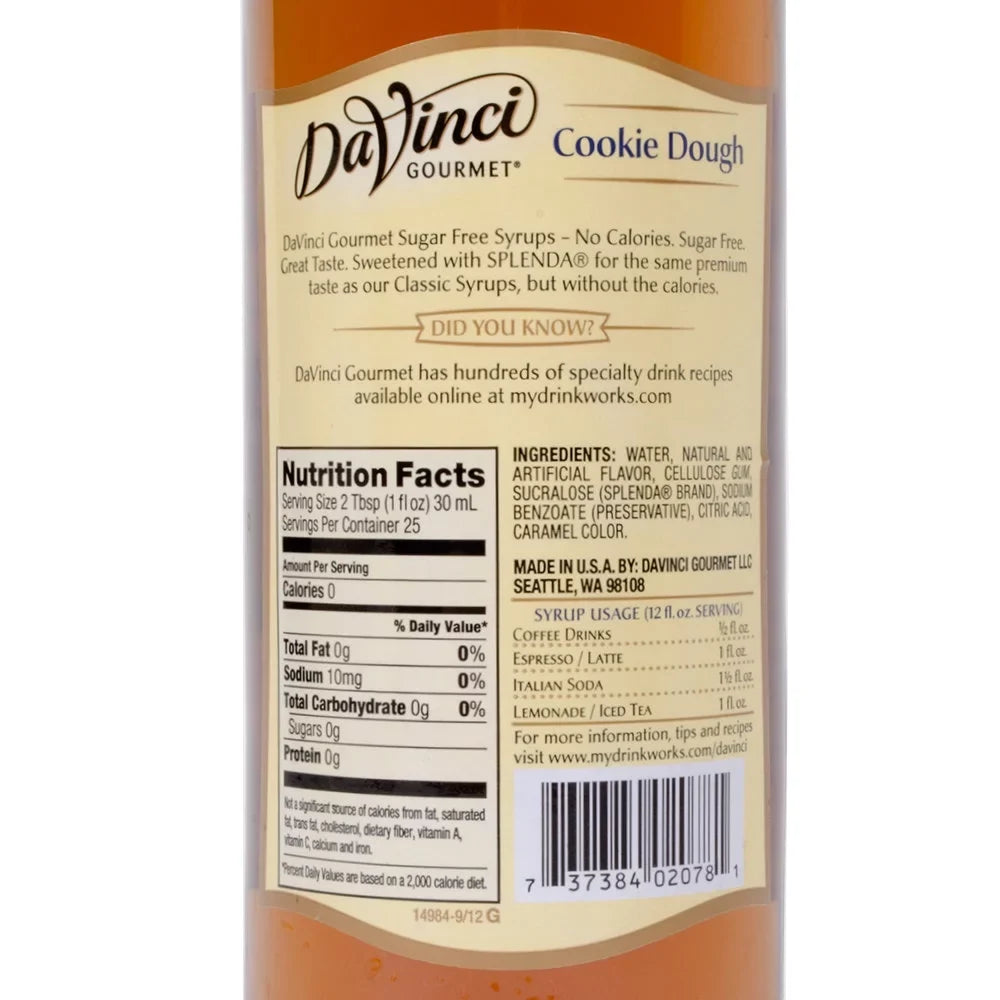 Vinci Da (Glass) Free Cookie Dough, Syrup, Sugar 750 mL