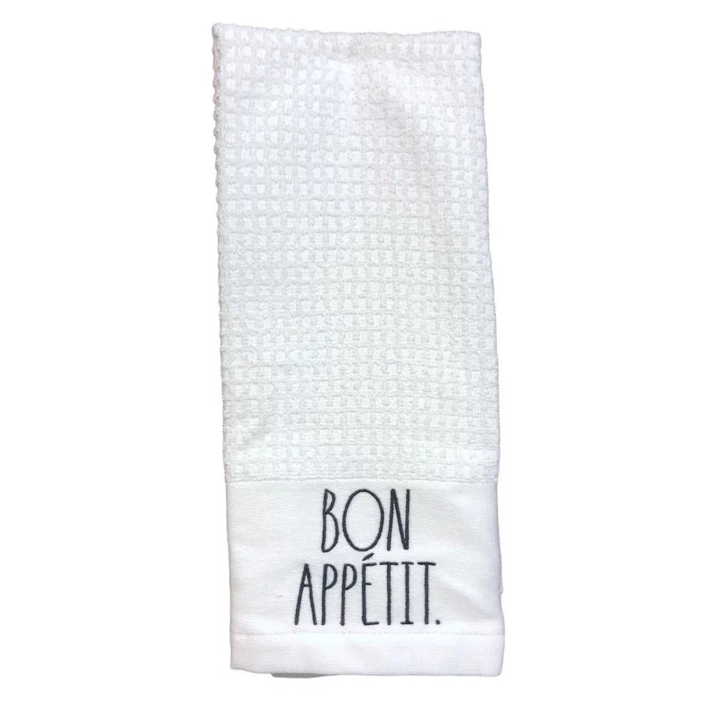 Set 2 CHEERS Black LL Christmas Letter BON White Towels Dunn - Kitchen Rae of APPETIT
