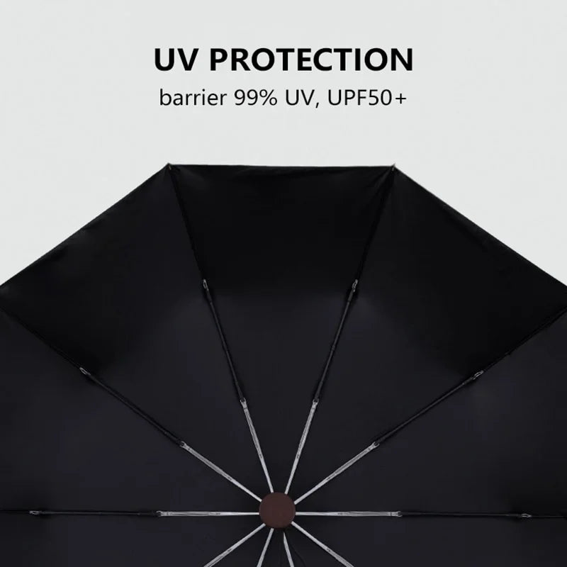 Clear Business Men Sun Handle UV Wood Umbrella Windproof Golf Umbrellas Anti 10 Umbrella Parasol UPF50+ Ribs